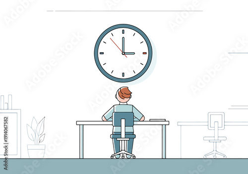 Person working at a desk looking at a wall clock in an office environment showing three oclock time concept for productivity and deadline management