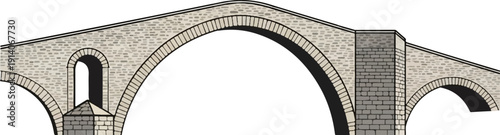 A stone bridge with multiple arches, showcasing weathered blocks and arched passageways