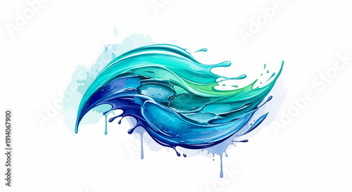 Dynamic aqua blue and green liquid splash with water droplets