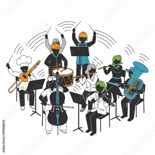 Diverse Professionals Orchestra Concert Vector Illustration