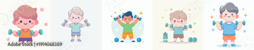 Vector Illustration of a Cute Kids Lifting Dumbbells