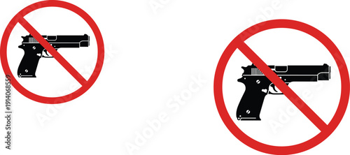 No guns allowed prohibition sign, firearm ban symbol, weapon free zone warning icon, safety regulation concept, isolated white background illustration