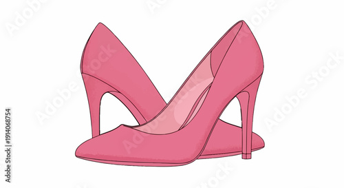 A pair of elegant pink high-heeled shoes are artfully arranged on a white background, showcasing their sleek design