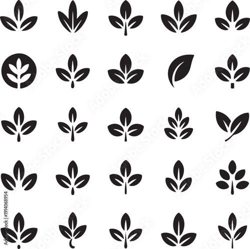 Leaf flat icons. Vector illustration include icon - botany, herbal, ecology, bio, organic, vegetarian, eco, fresh, nature glyph silhouette pictogram for flora