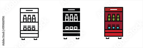 Commercial Beverage Cooler Fridge icon with Bottles for Store or Supermarket Vector Illustration