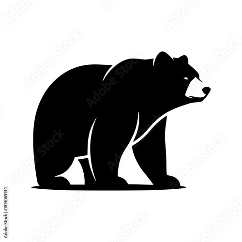 Bold grizzly bear silhouette icon in a standing pose. Simple black vector graphic suitable for outdoor, hunting, or wildlife conservation brands.