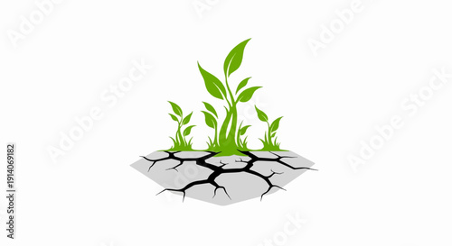 Green sprouts emerging from parched, cracked earth