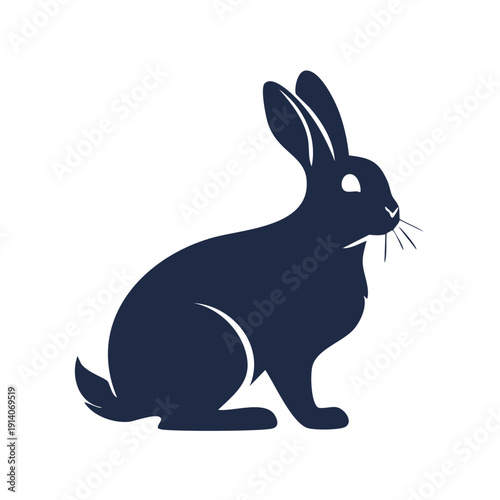 A serene silhouette of a rabbit sitting calmly with perked up ears and visible whiskers viewed from the side in a minimalist illustration style