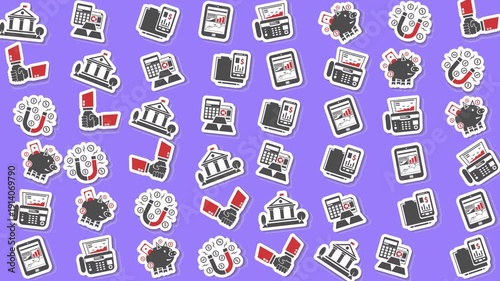 Office supply and techrelated cartoon stickers ideal for stationery, digital devices, and officerelated design projects on a pastel background.