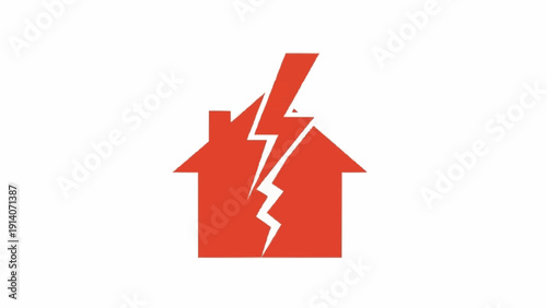Red house with lightning bolt damage.