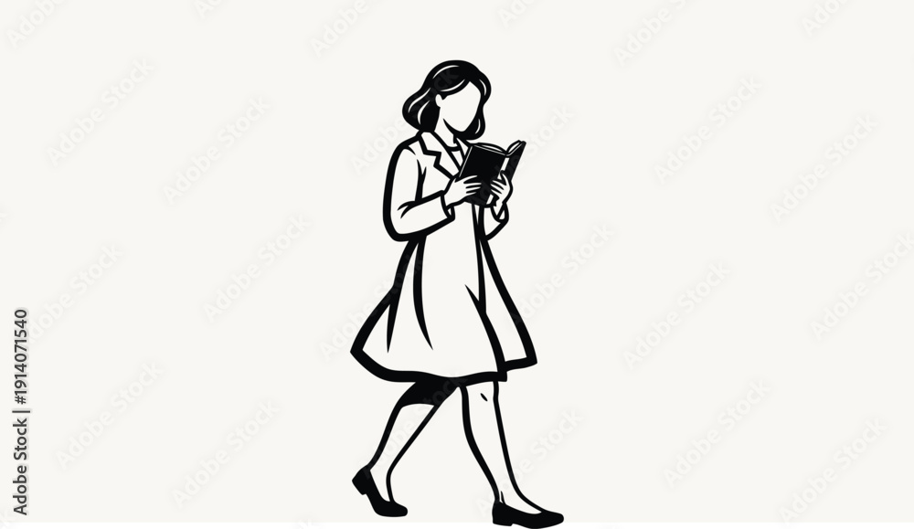 Fototapeta premium A woman walking while reading a book