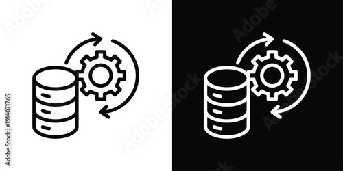 Data Processing Icon Sheet Black And White