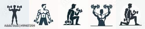 Silhouette Vector Illustration of a Man Lifting a Dumbbells