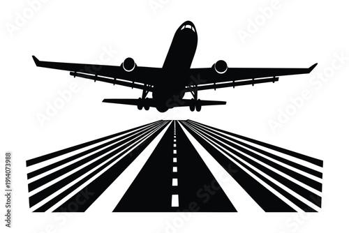 Commercial Airplane Silhouette Taking Off