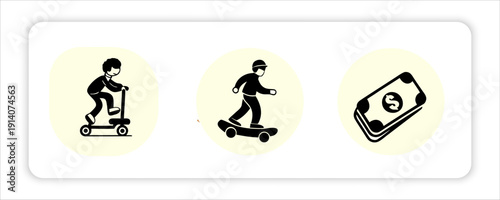 Roller Skates Cogs Mechanism Mugs amounts of Digital Wallets money Dollar Banking Icons