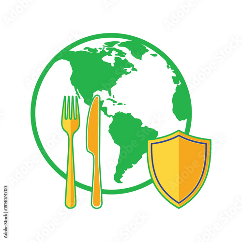 Food security symbol with earth and shield, vector illustration