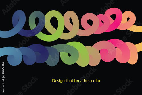 Vibrant rainbow colored squiggles on black background