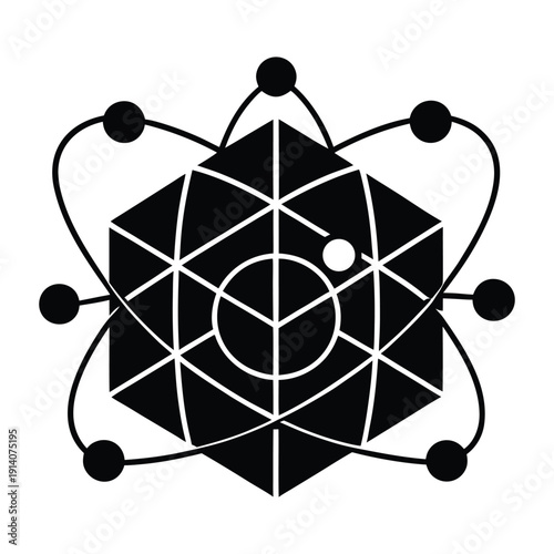 Qubit Grid Silhouette with Atomic Symbols 