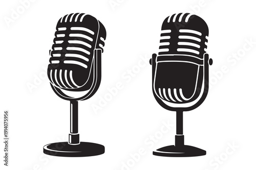 Vintage microphone silhouette icons, retro music concept