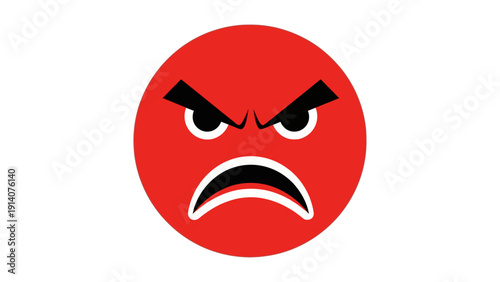 furious red emoji face with angry expression symbolizing frustration rage isolated on clean white background.