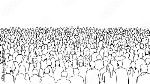 large crowd in line art illustration depicting social concepts community public gathering with ample design copy space.