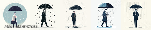 Vector Illustration of a Man Holding an Umbrella in the Rain