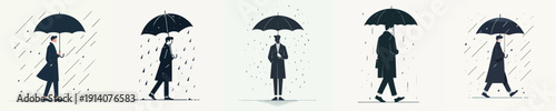 Vector Illustration of a Man Holding an Umbrella in the Rain