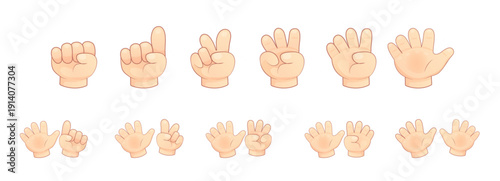 Cute cartoon child hands showing numbers from zero to ten isolated on transparent background