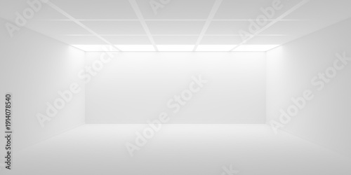 Wallpaper Mural Empty blank white room or gallery background with tiled ceiling and lit row in the back, modern interior template Torontodigital.ca
