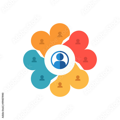 Central Leadership and Team Collaboration Network Concept with Connected People Icons Vector Illustration