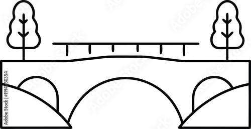 English Countryside Bridge Line Art Icon Illustration