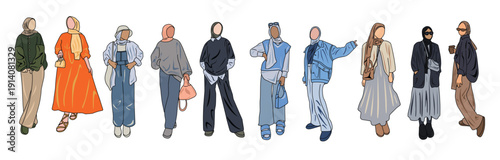 fashionable collection of faceless character illustrations 