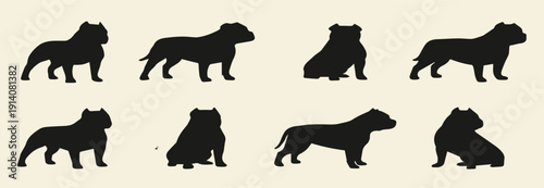 american bully silhouette set black dog icons