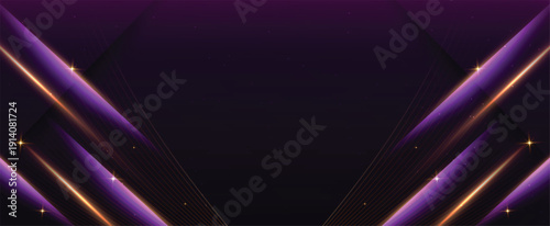 Abstract background luxury dark purple elegant geometric diagonal with gold lighting effect and sparkling with copy space for text.