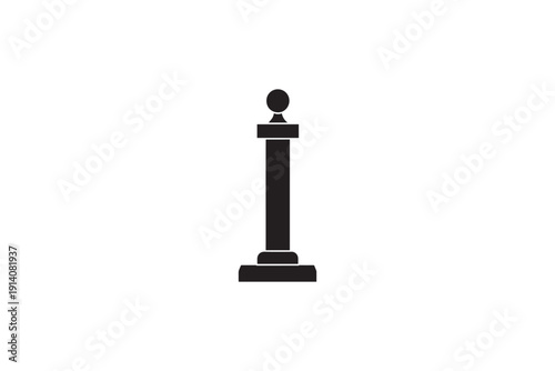 Simple black silhouette of an elegant stanchion with a spherical top, representing a classic barrier or decorative element