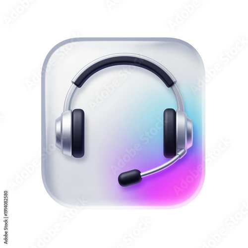 Modern 3D Glassmorphism Headset Icon with Transparent Background