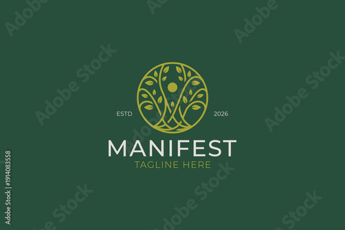 Manifest Abstract Tree Logo Design Representing Nature Growth and Organic Identity Concept