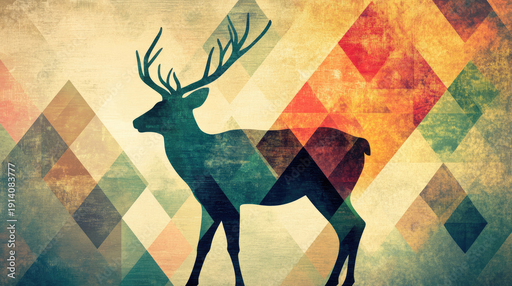custom made wallpaper toronto digitalA deer standing gracefully against a background of geometric patterns  AI Generative