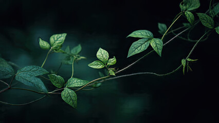 green leaves on black background