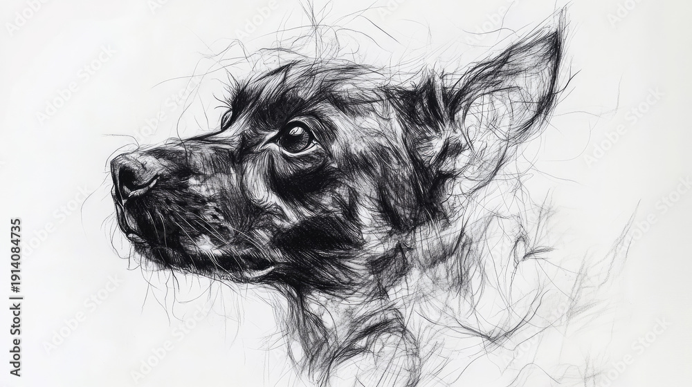 custom made wallpaper toronto digitalA detailed pencil drawing of a dog's profile, showcasing its expressive features and textures. The artwork captures the dog's alert and attentive gaze, its ears perked up. AI Generative