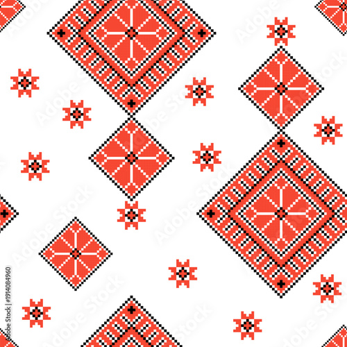 Seamless ornamental pattern, symbols of ancestors and harvest