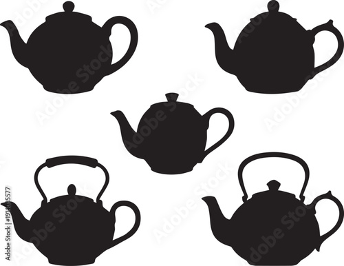 Collection of black silhouette icons representing various takeaway food containers and drinks