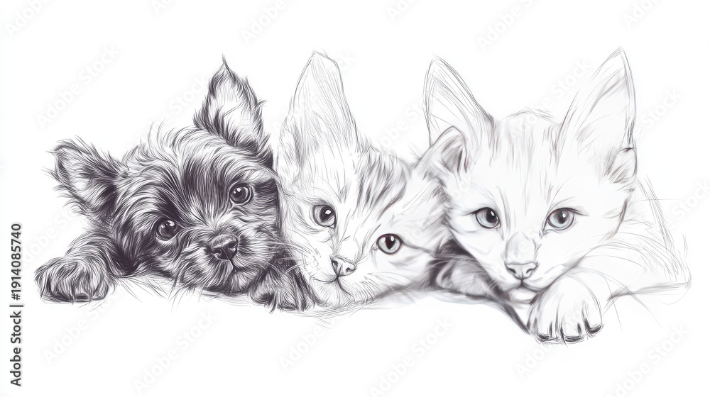 custom made wallpaper toronto digitalAdorable puppy and kittens, together. They're all close and peaceful, it's such a lovely sight. AI Generative