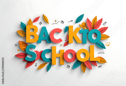 Wallpaper Mural Back to School colorful 3D letters with vibrant paper confetti on white background education celebration concept Torontodigital.ca