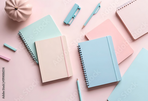 Wallpaper Mural Pastel notebooks and stationery set on pink background with soft lighting for creative planning and business concepts Torontodigital.ca