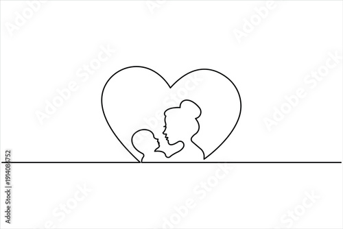 Happy mother's day one continuous line art drawing of mom holding baby design vector illustration
