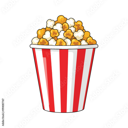 Striped Popcorn Bucket with Yellow and White Kernels