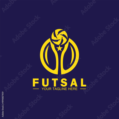 Futsal or Soccer Championship Trophy Logo Design vector  icon template.champions futsal trophy for winner award