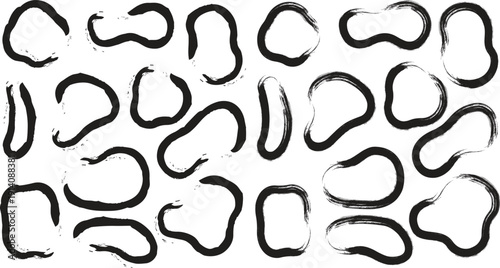 Abstract Black Organic Blob Pattern with Minimal Hand Drawn Irregular Shapes on White Background