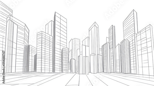 Modern cityscape sketch, highlighting skyscrapers in a minimalist style. The drawing depicts urban architecture with attention to detail and perspective. AI Generative